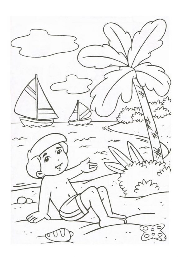 Online coloring book: Coloring book boy is resting by the lake